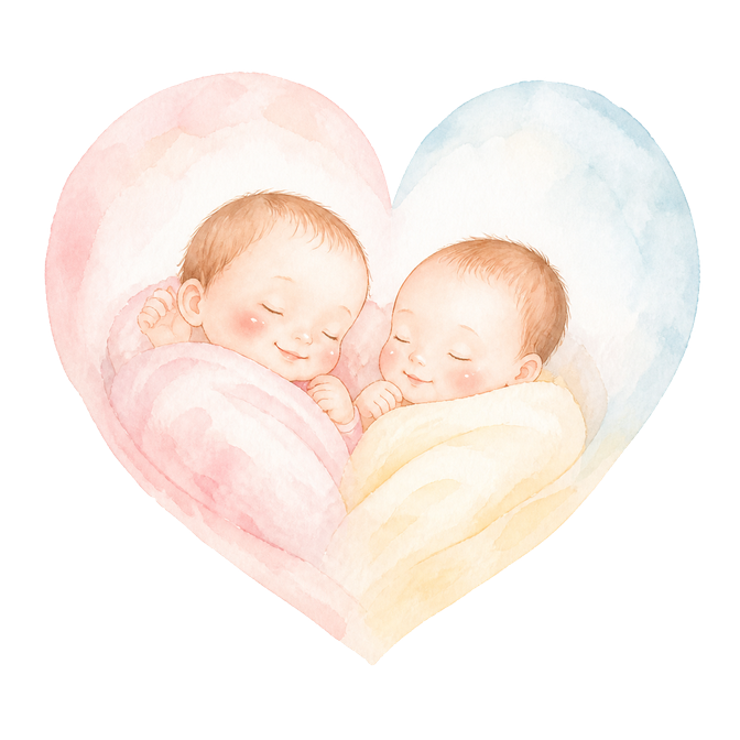ハートの中で眠るふたごの赤ちゃんのイラスト